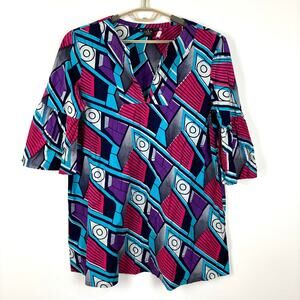 The OULA Company Colorful Mini Shift Dress 3/4 Bell Sleeves Medium art to wear